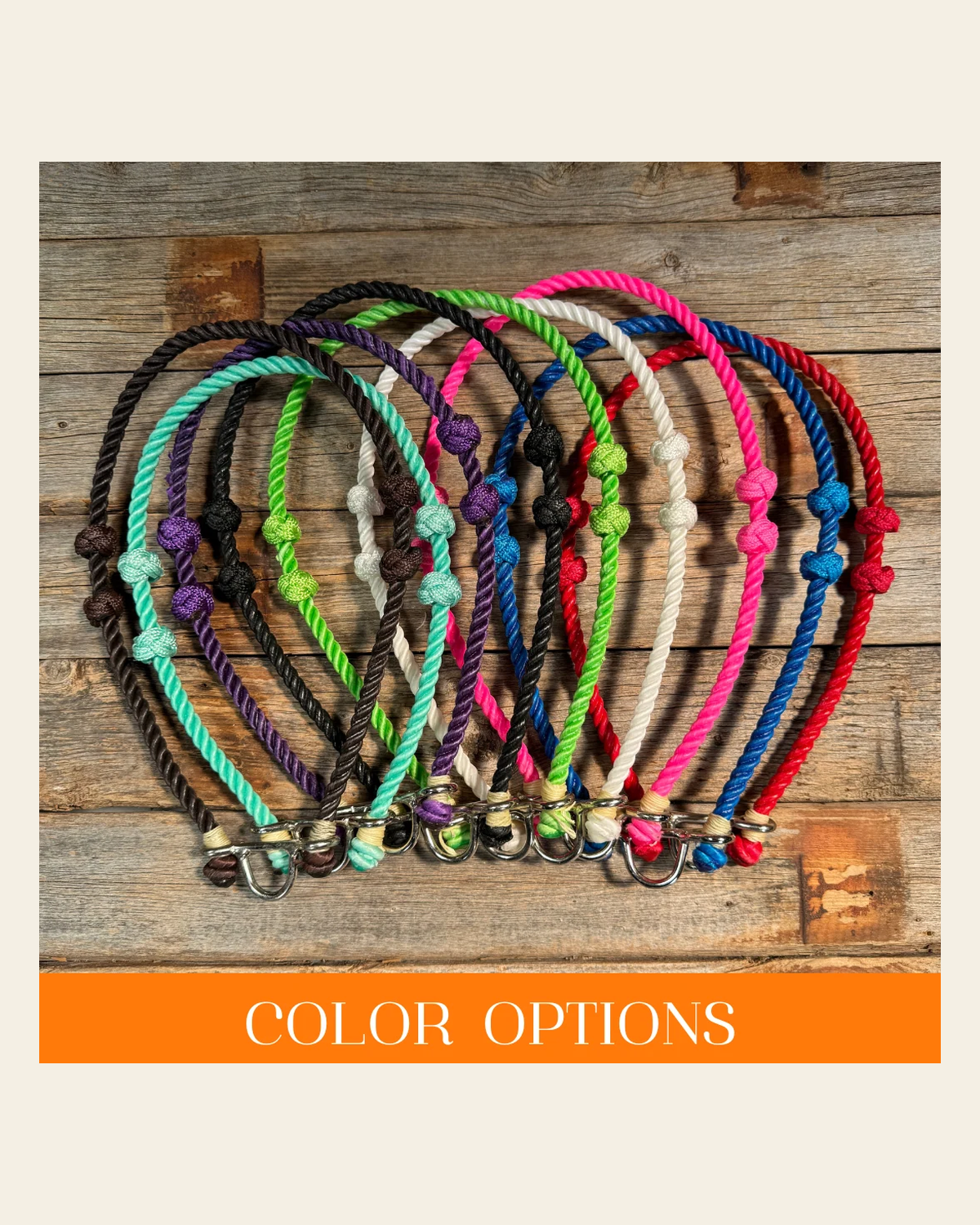 Lariat Noseband - Assorted Colors on a warm cream background