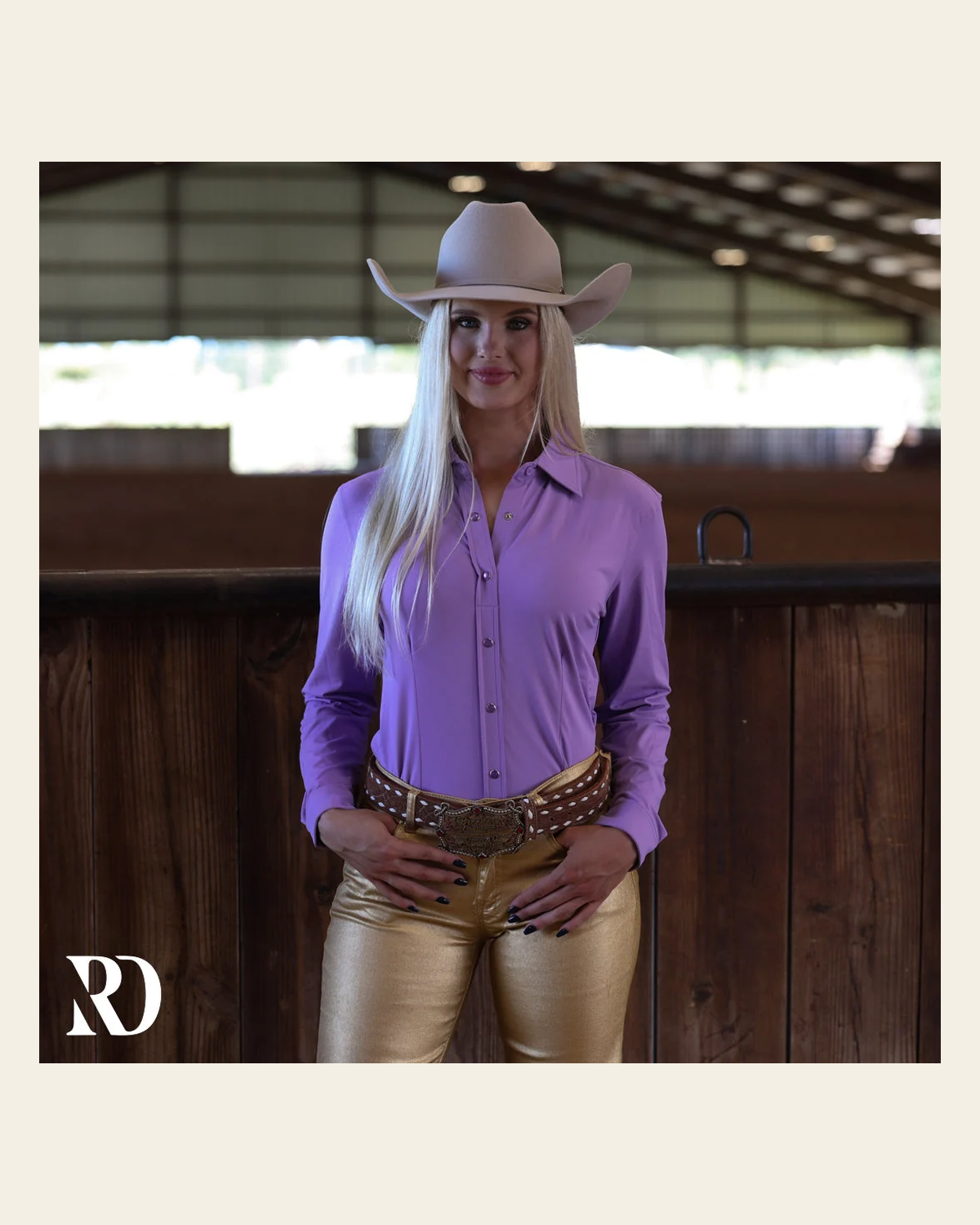 Lavender Solid Performance Rodeo Shirt on a warm cream background