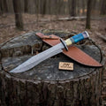 Long California Clip Point Bowie Knife in Forged Damascus Steel