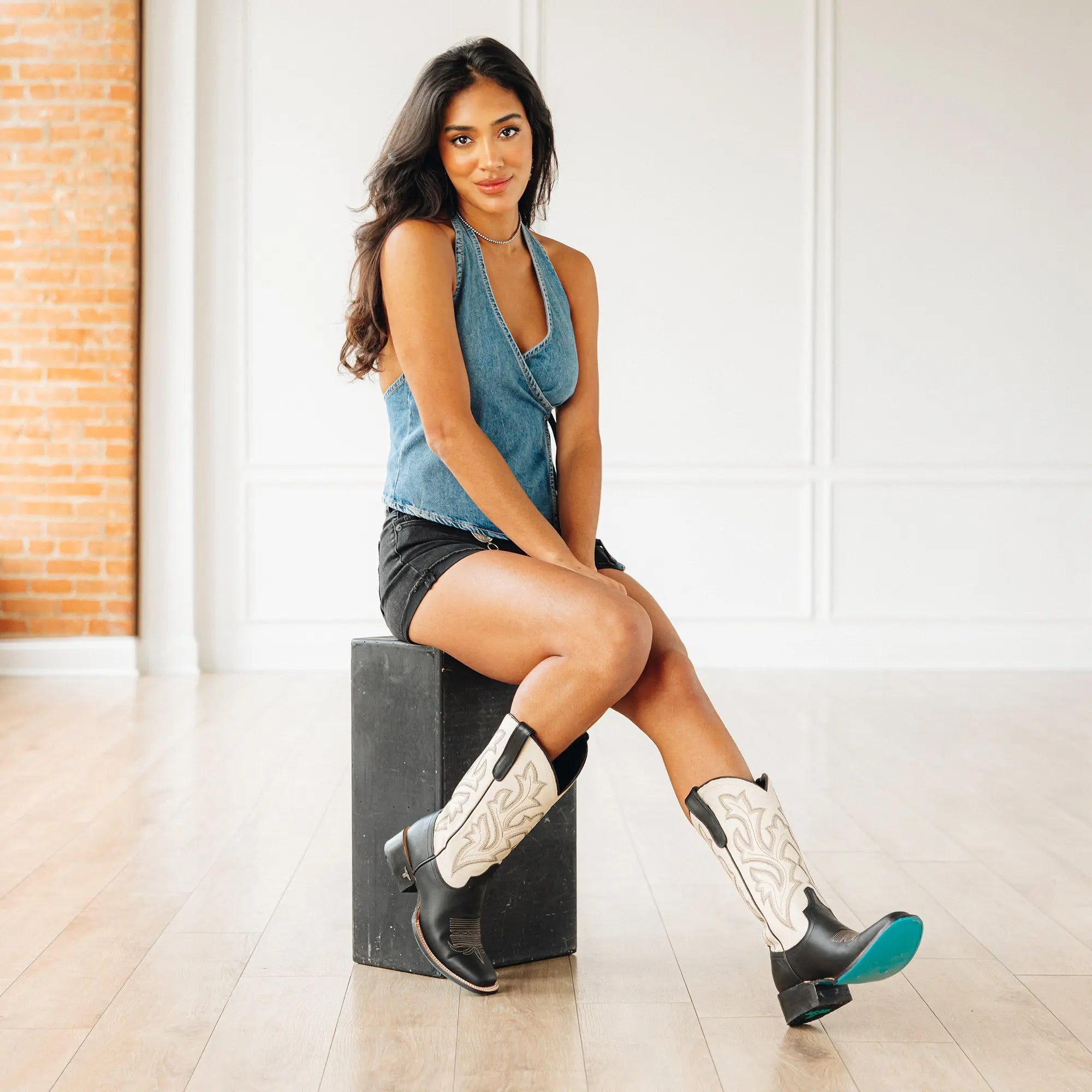 Classic Square Boot - Jet Black and Pale Ivory