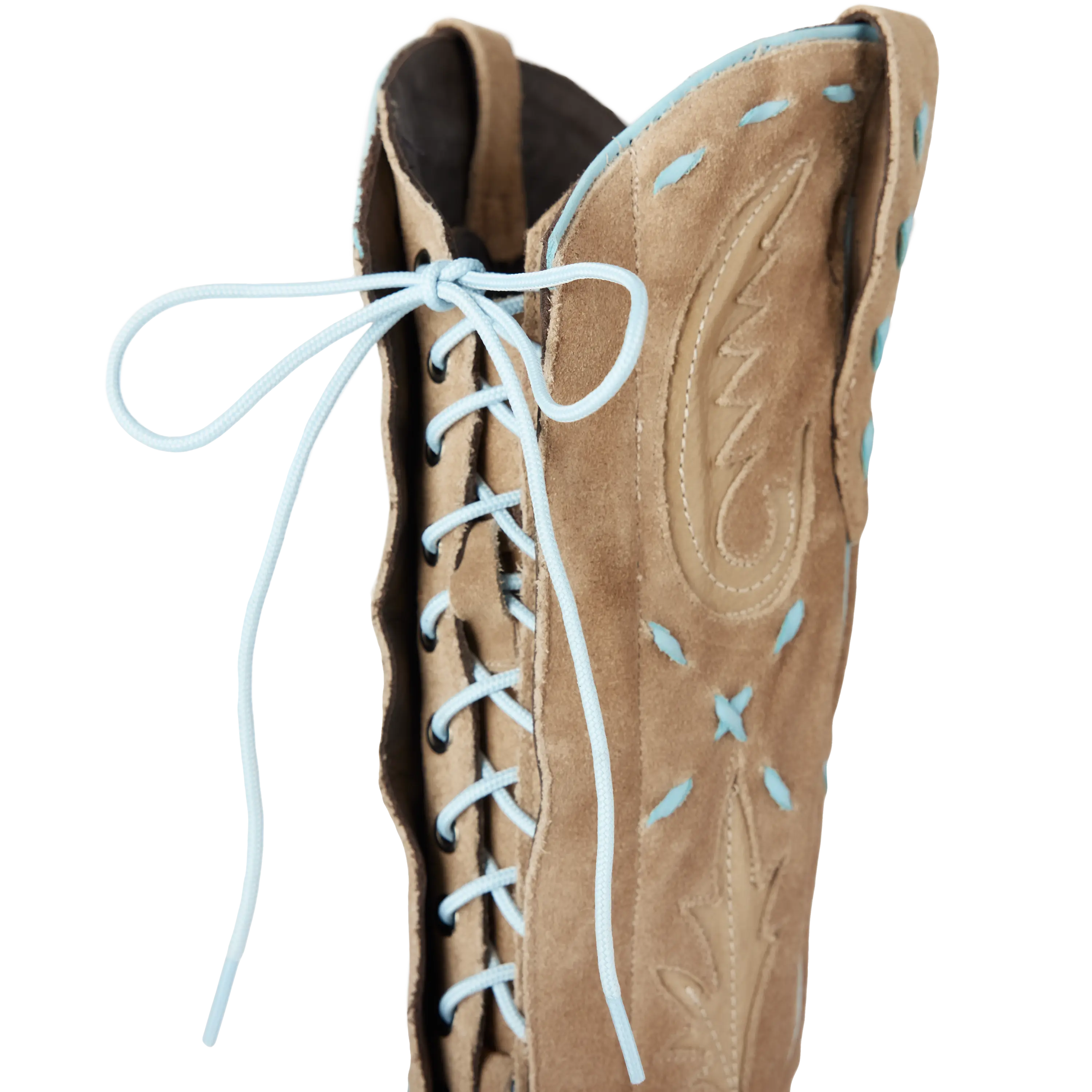 Reverie Knee High Corset - Latte Suede and Powder Blue