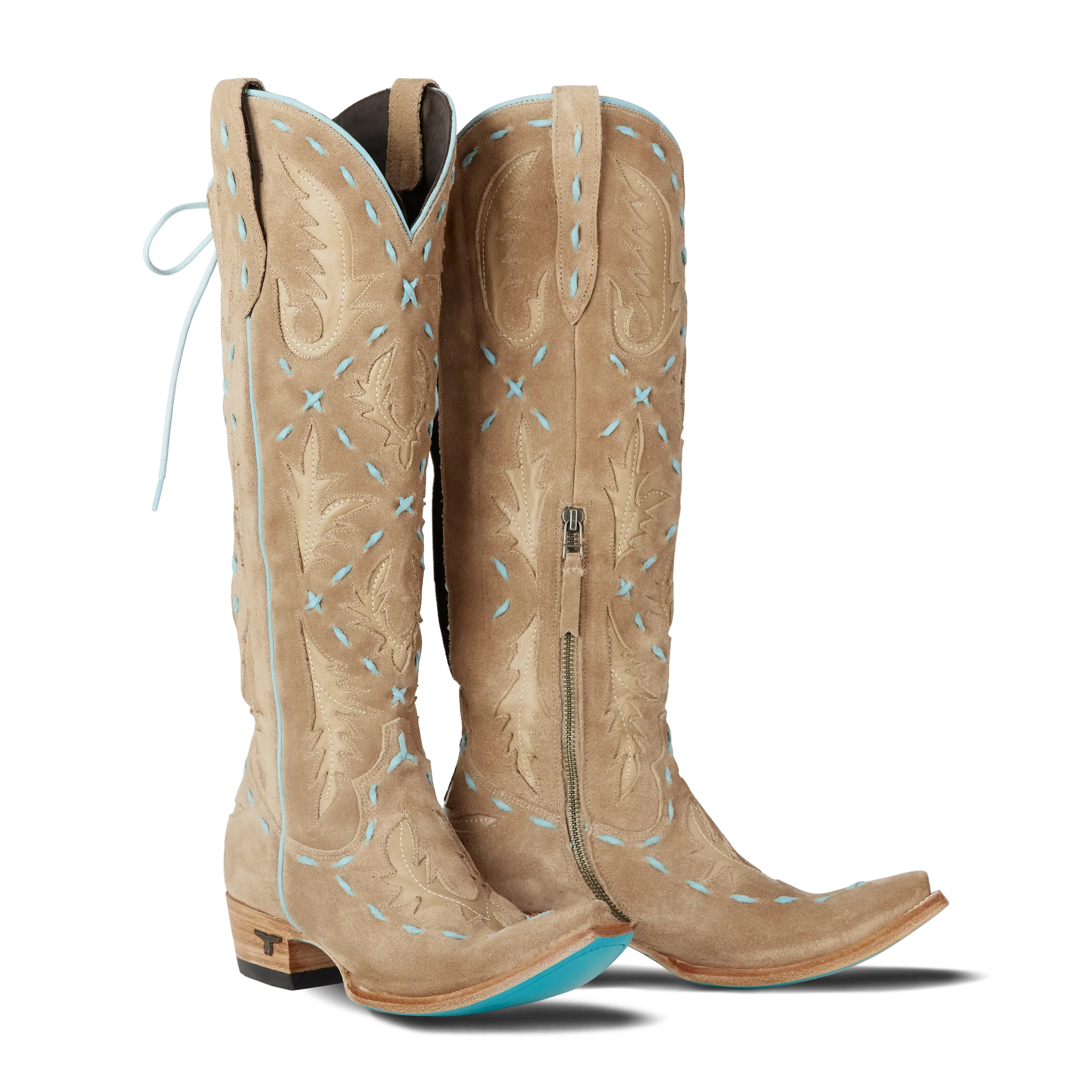 Reverie Knee High Corset - Latte Suede and Powder Blue