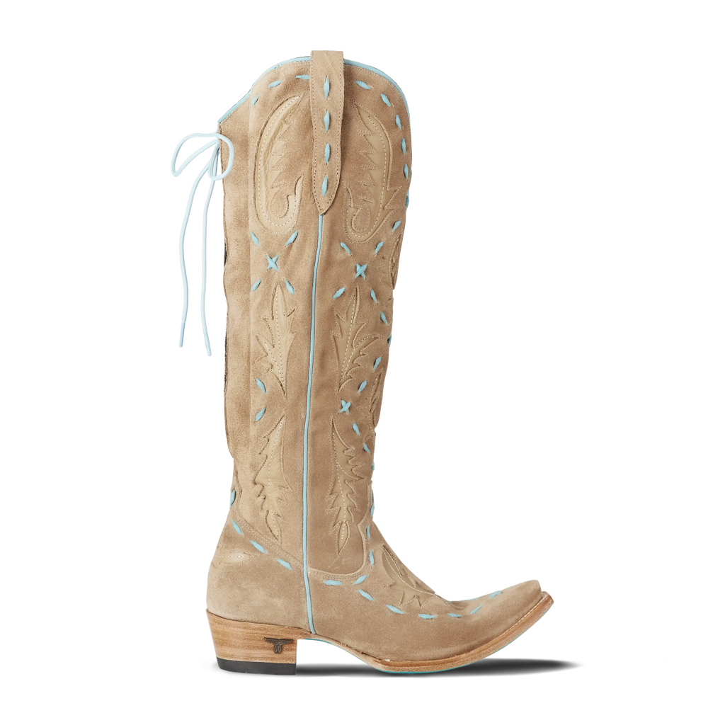Reverie Knee High Corset - Latte Suede and Powder Blue