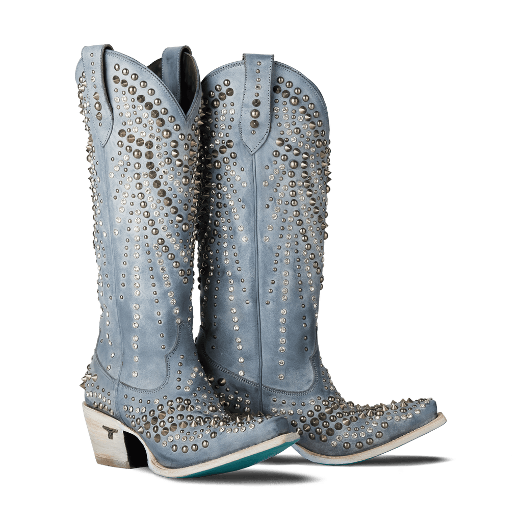 Washed Denim Western-Inspired Boot With Glam Rock Attitude For Modern Wardrobe Capsule