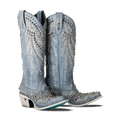 Washed Denim Western-Inspired Boot With Glam Rock Attitude For Modern Wardrobe Capsule