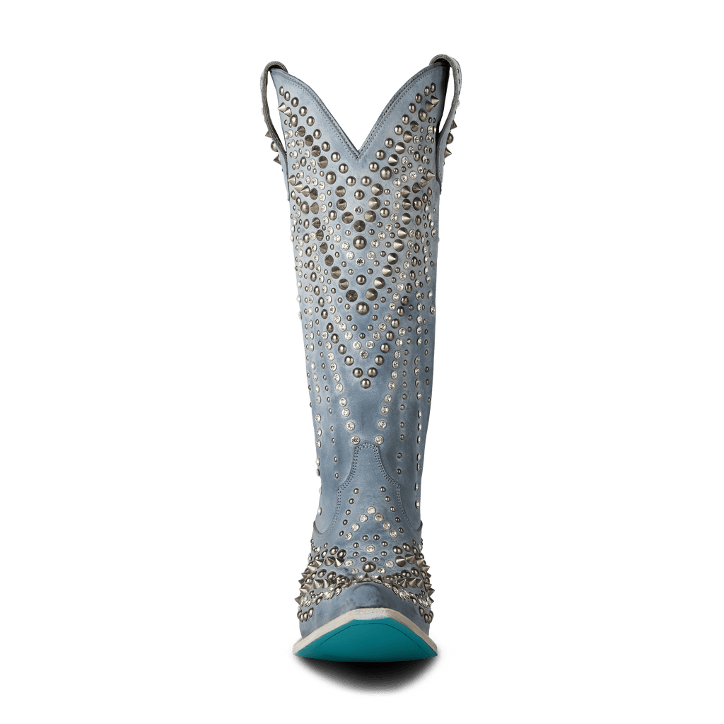 Washed Denim Western-Inspired Boot With Glam Rock Attitude For Modern Wardrobe Capsule