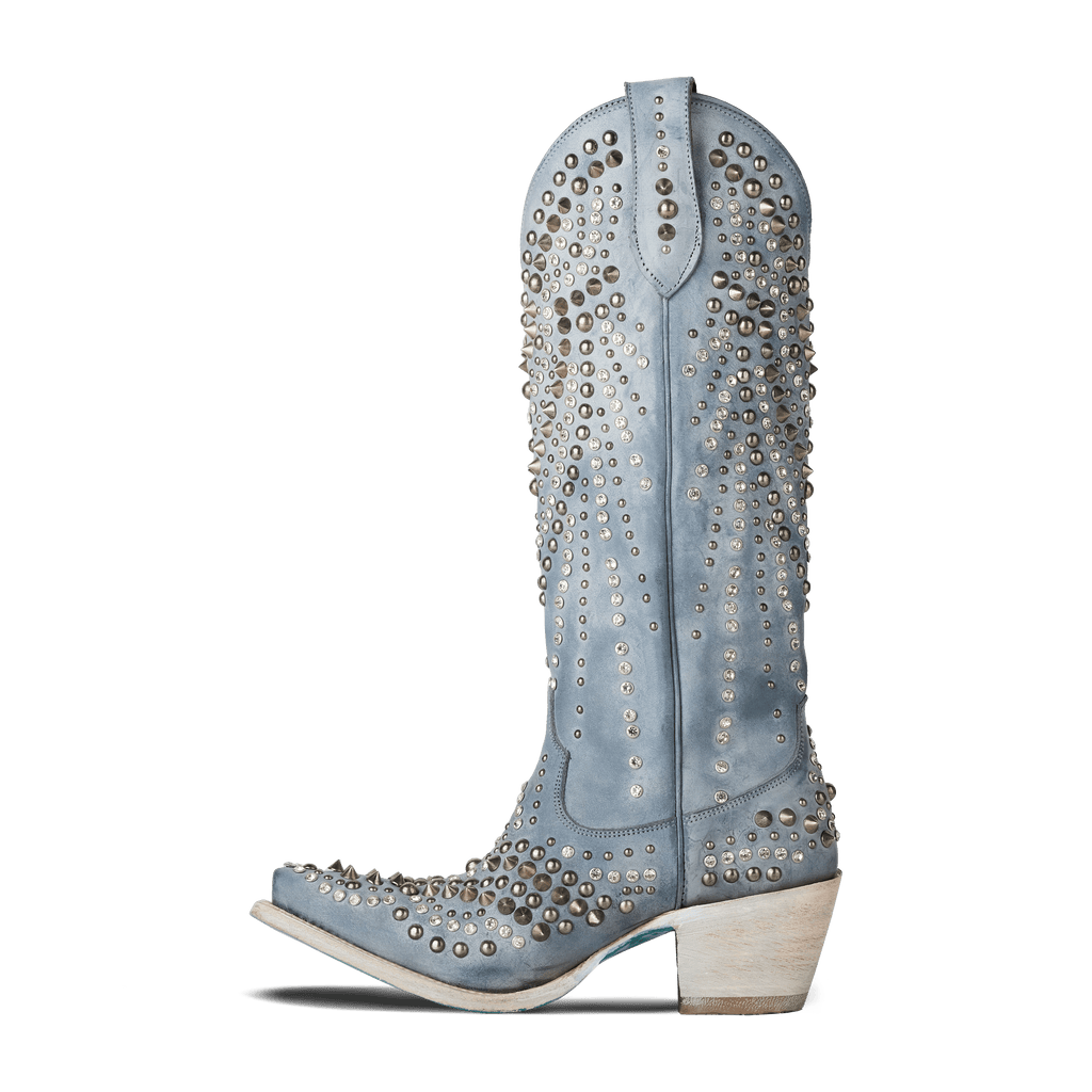 Washed Denim Western-Inspired Boot With Glam Rock Attitude For Modern Wardrobe Capsule