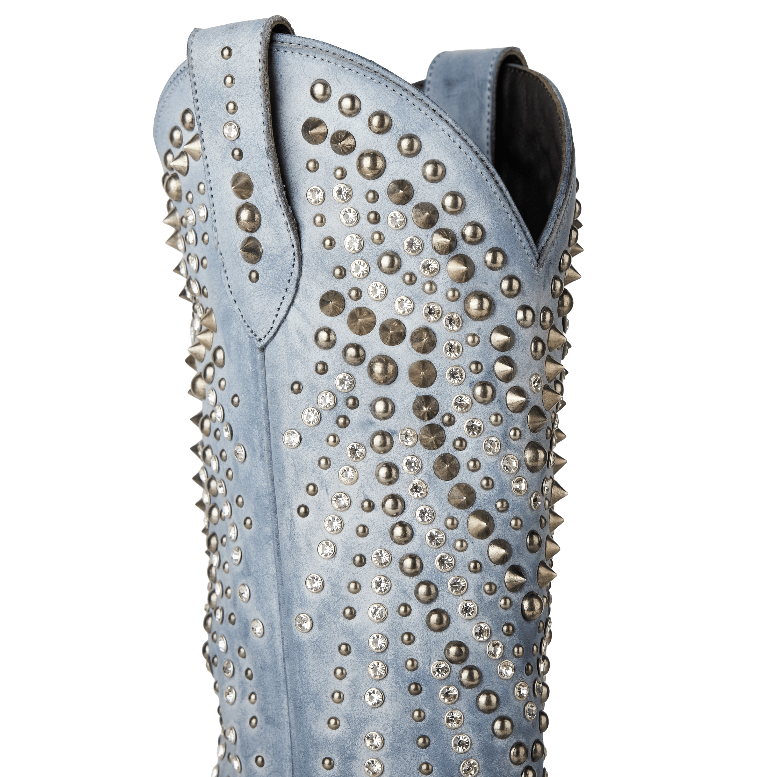 Washed Denim Western-Inspired Boot With Glam Rock Attitude For Modern Wardrobe Capsule