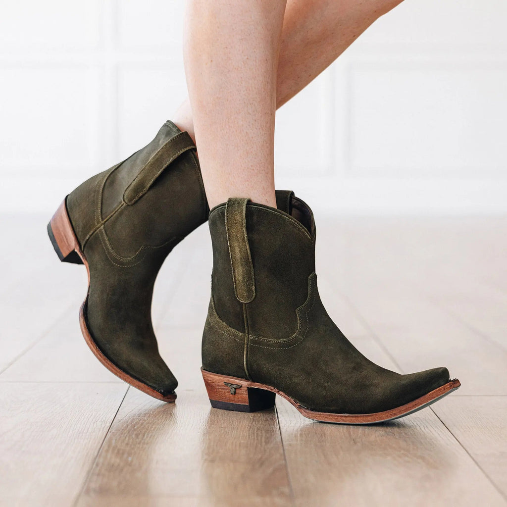 Emma Jane Bootie - Olive Suede