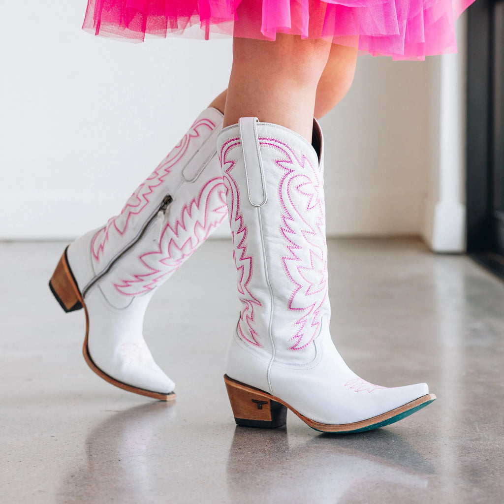 Smokeshow Boot - Matte White and Neon Pink