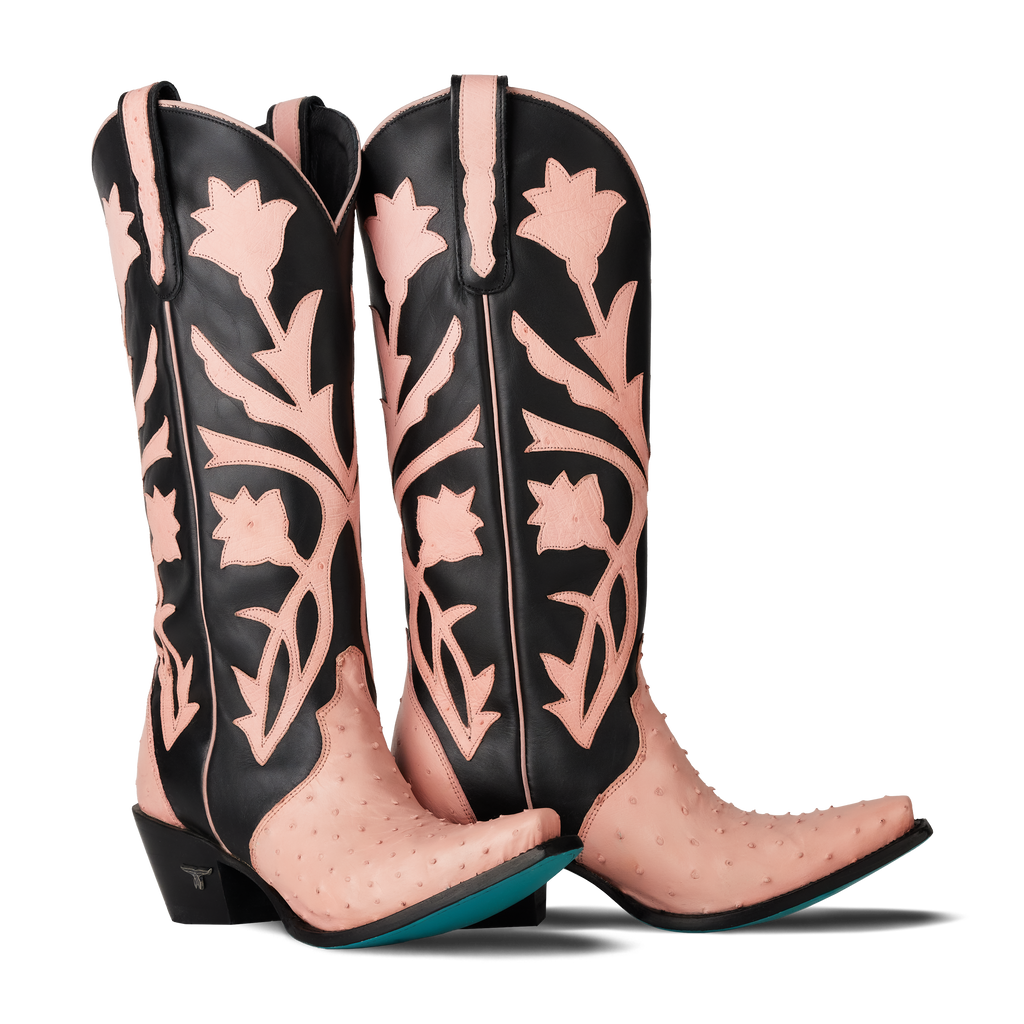 Jolene Exotic Boot - Blush Ostrich & Jet Black