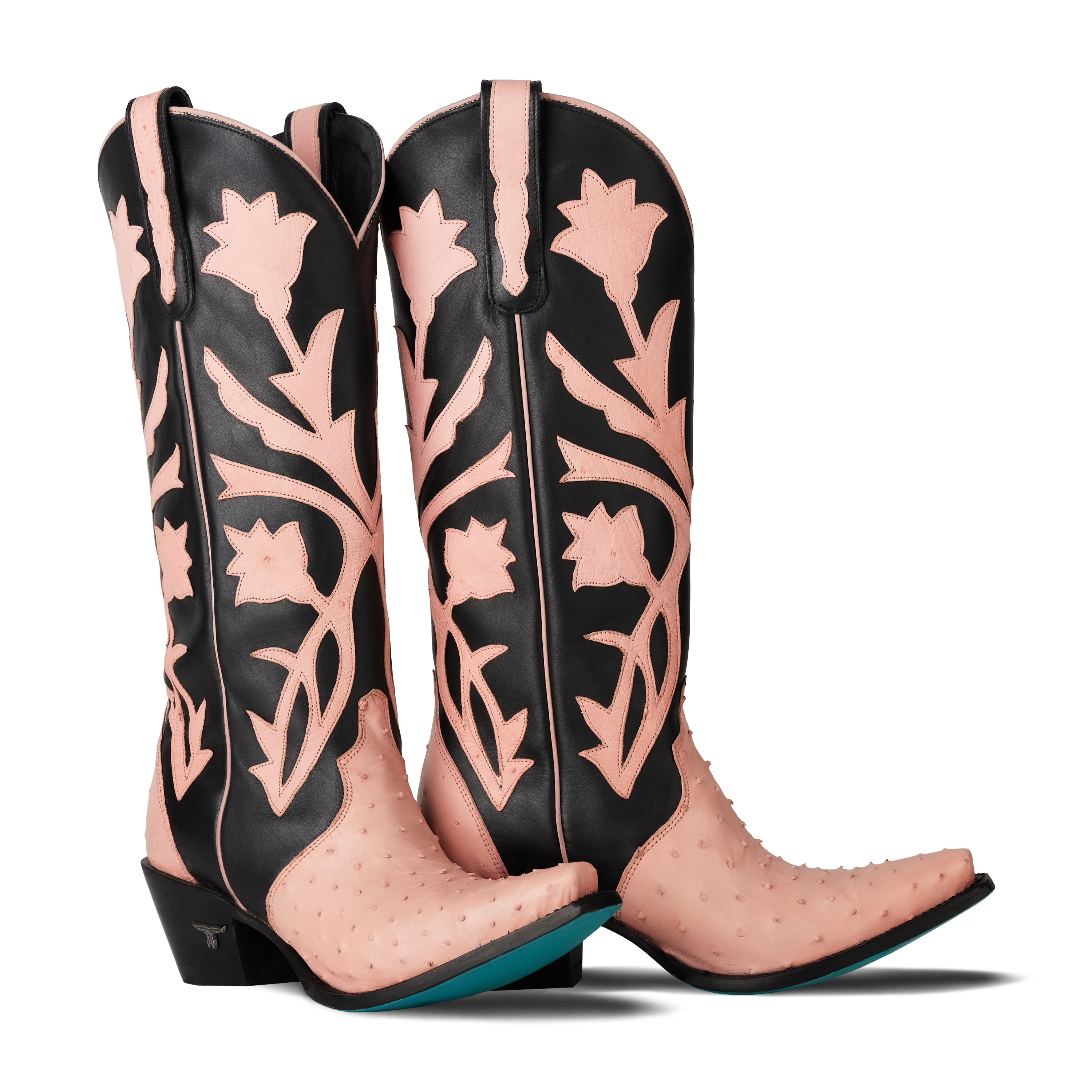 Jolene Exotic Boot - Blush Ostrich & Jet Black