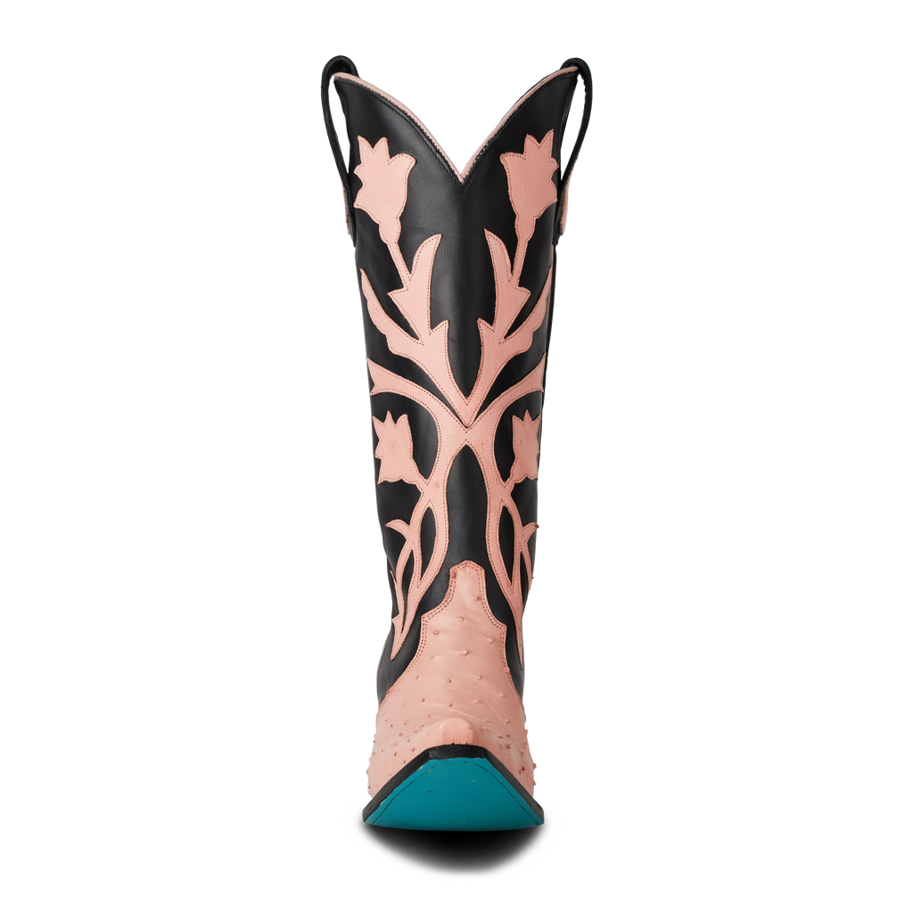 Jolene Exotic Boot - Blush Ostrich & Jet Black