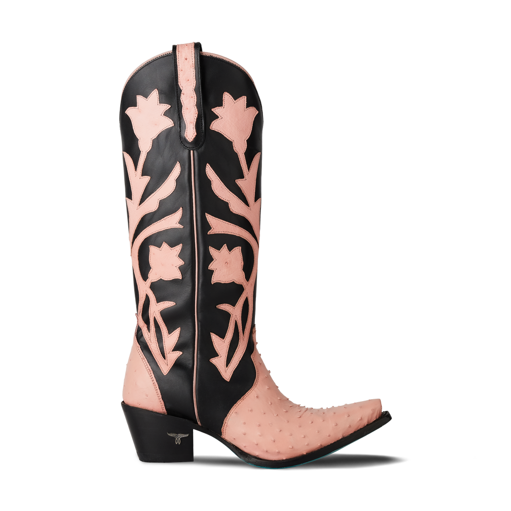Jolene Exotic Boot - Blush Ostrich & Jet Black