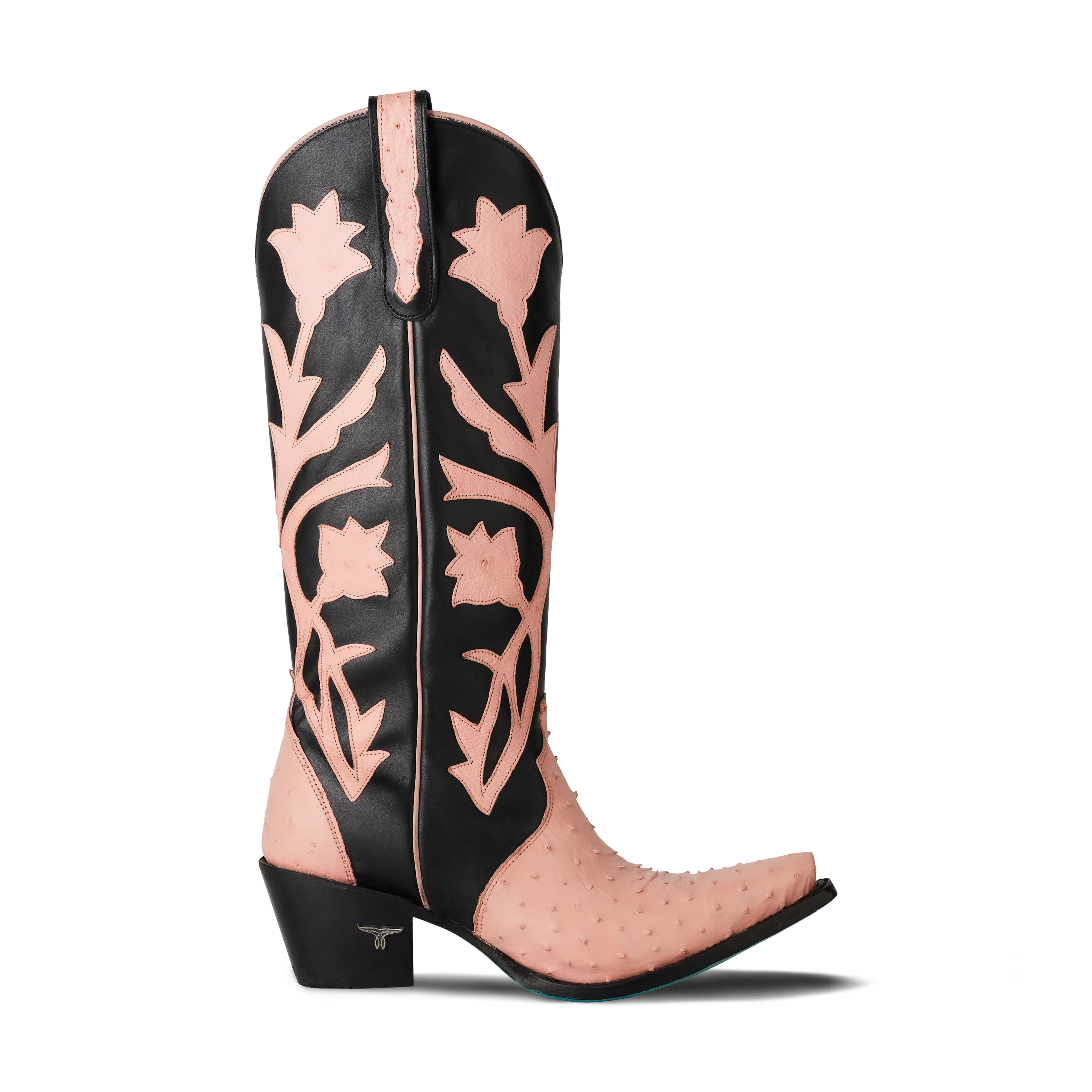 Jolene Exotic Boot - Blush Ostrich & Jet Black