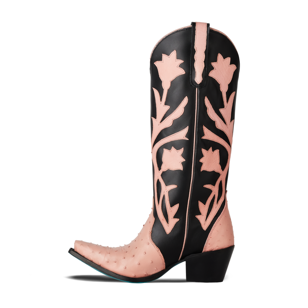 Jolene Exotic Boot - Blush Ostrich & Jet Black