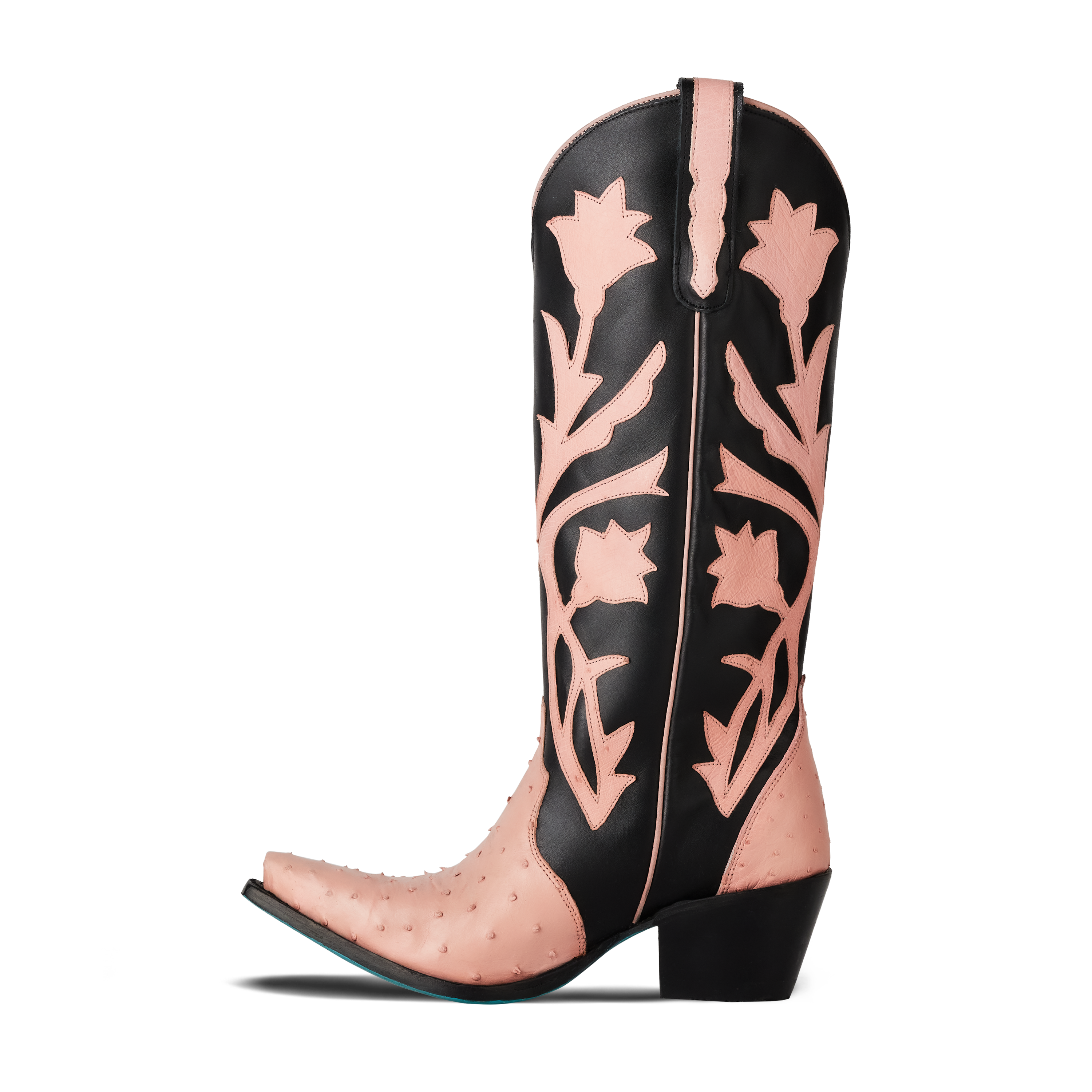 Jolene Exotic Boot - Blush Ostrich & Jet Black