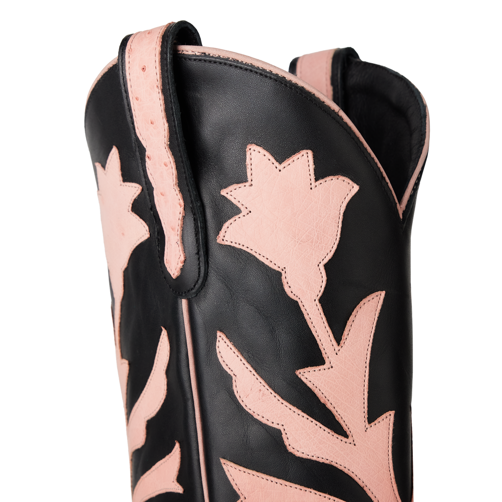 Jolene Exotic Boot - Blush Ostrich & Jet Black