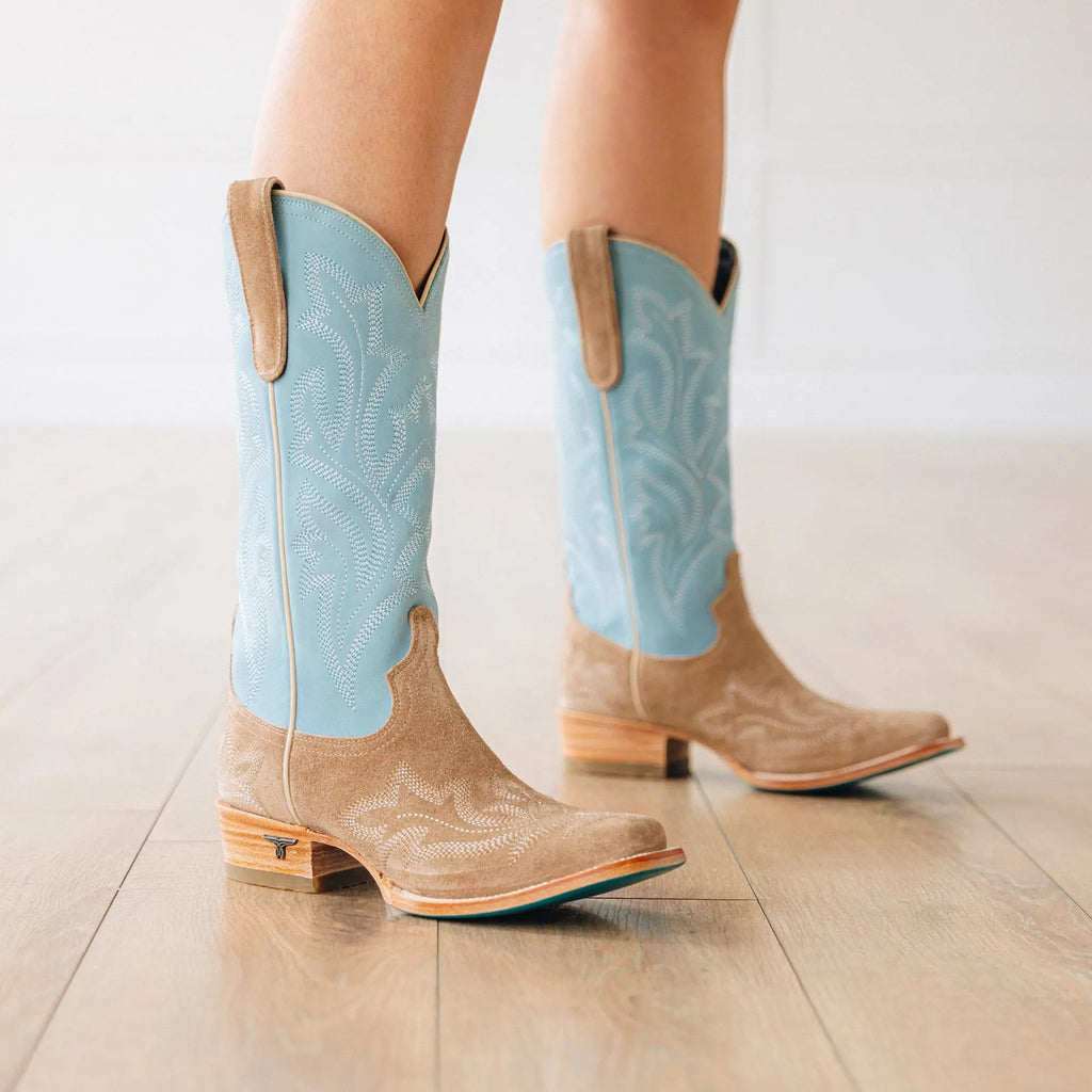 Saratoga Square Boot - Latte Suede and Powder Blue