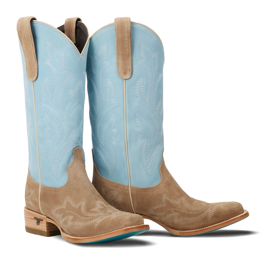Saratoga Square Boot - Latte Suede and Powder Blue