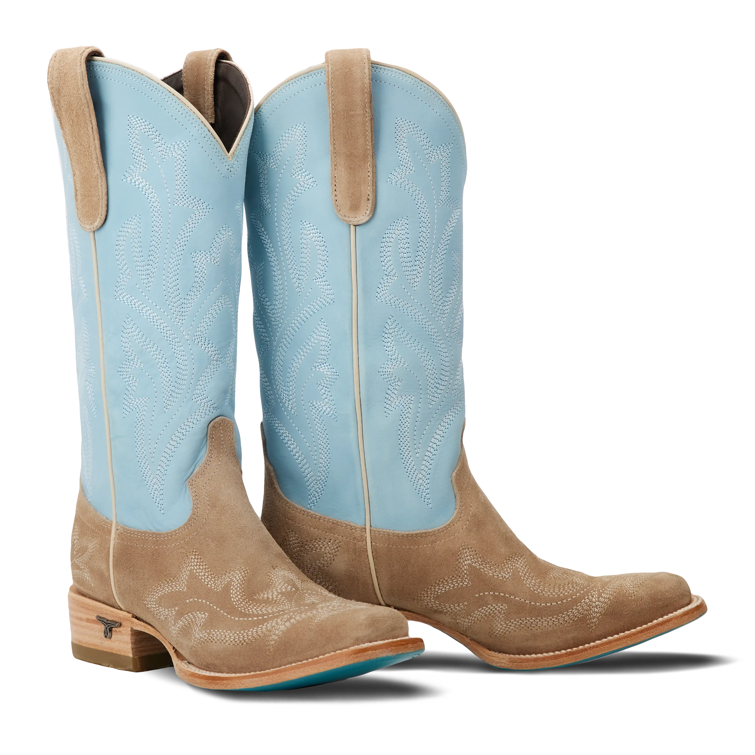Saratoga Square Boot - Latte Suede and Powder Blue