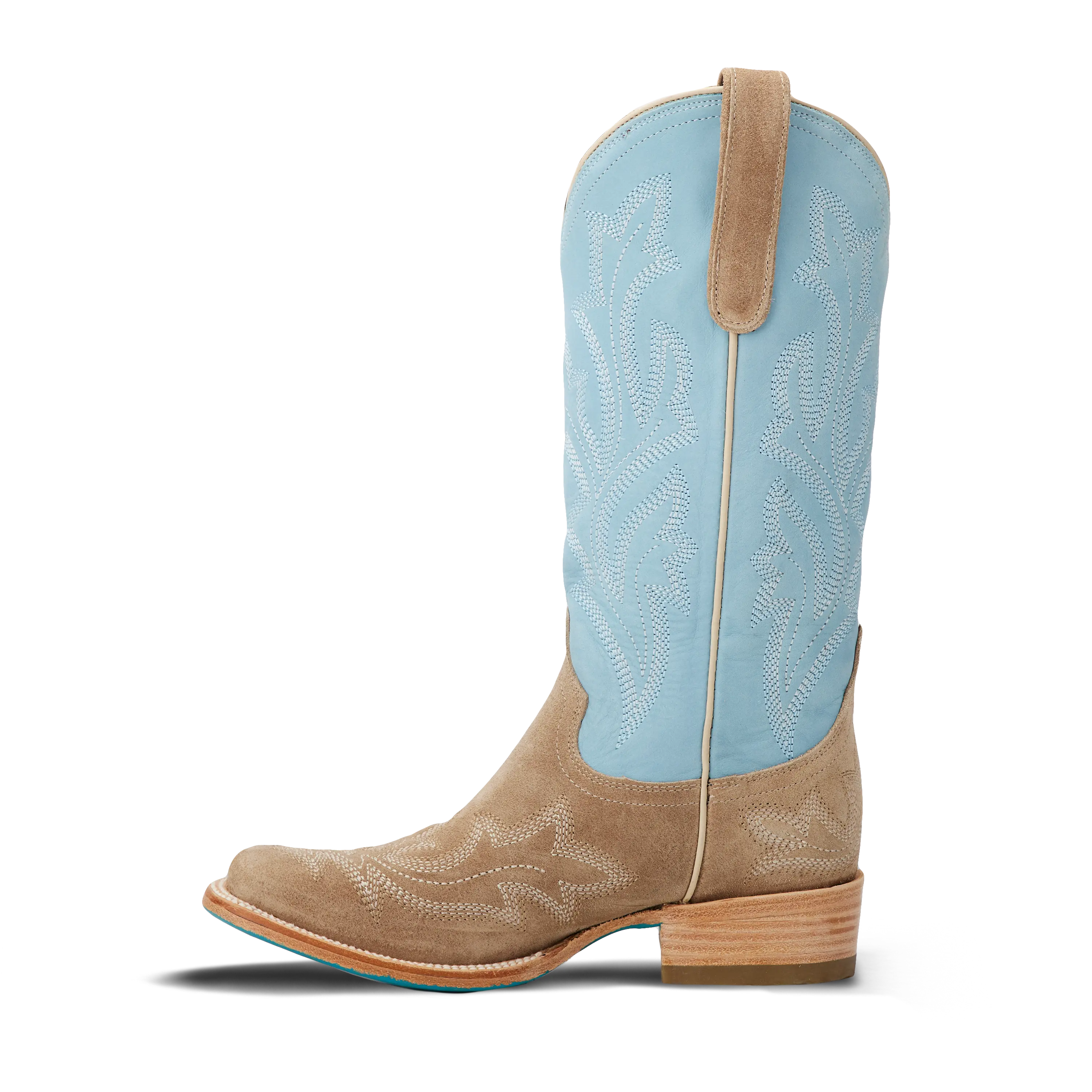 Saratoga Square Boot - Latte Suede and Powder Blue