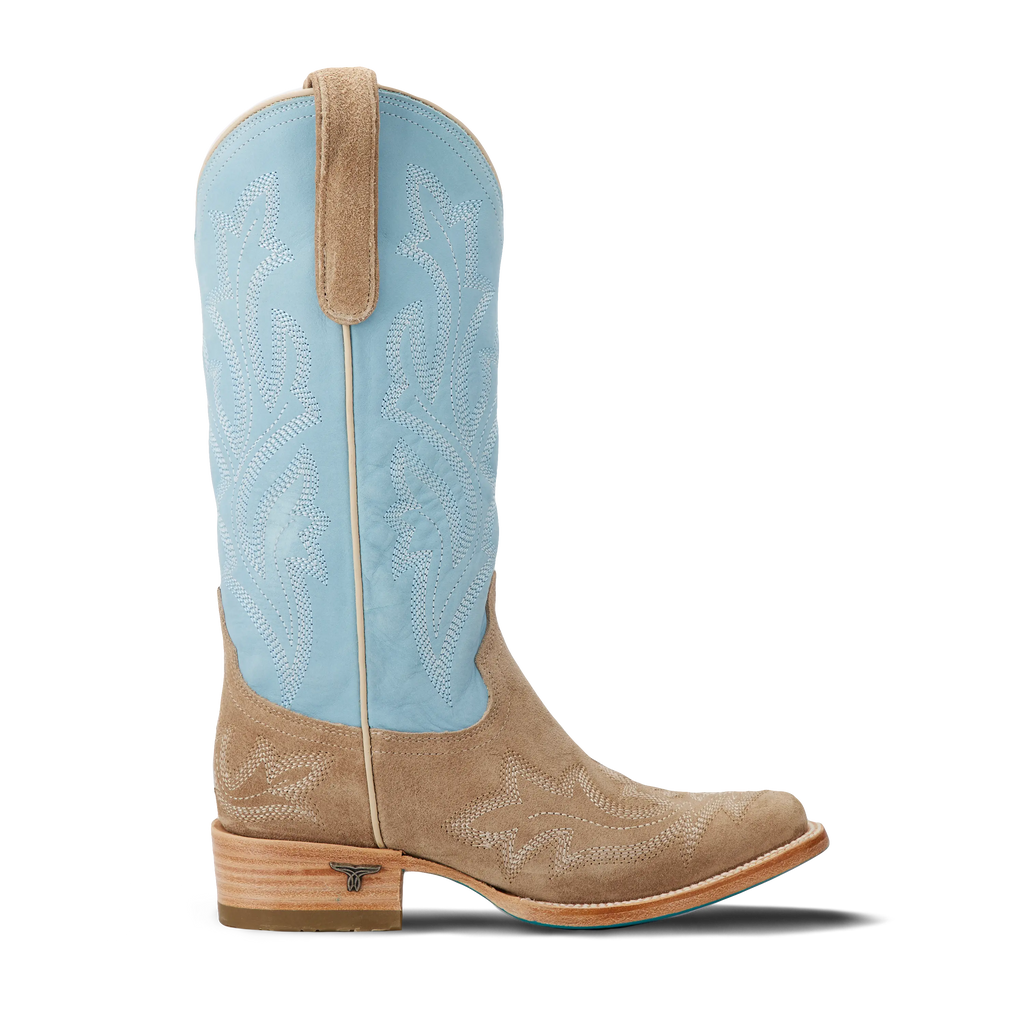 Saratoga Square Boot - Latte Suede and Powder Blue