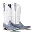 Washed Denim Matte White Snip Toe Western Boot