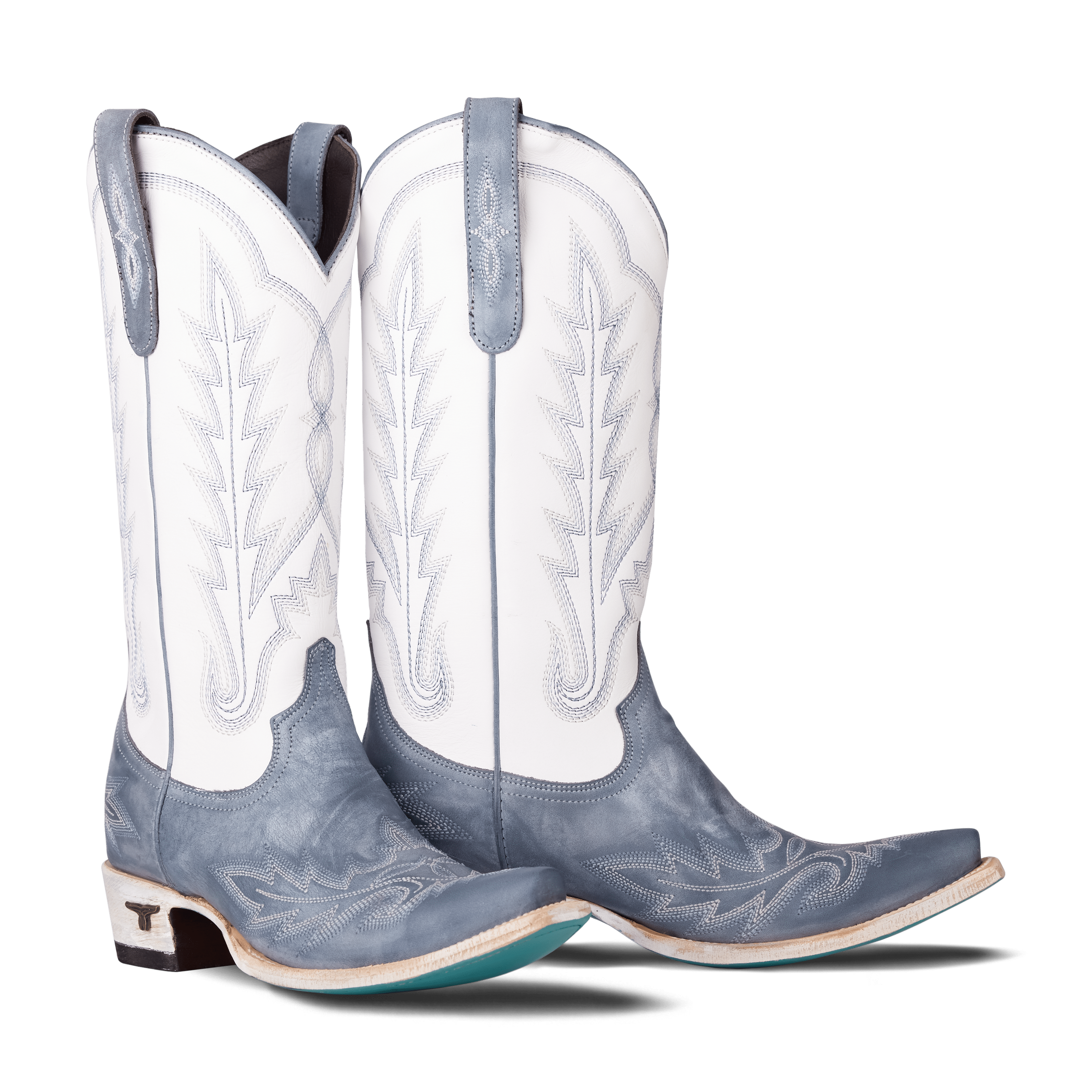 Washed Denim Matte White Snip Toe Western Boot
