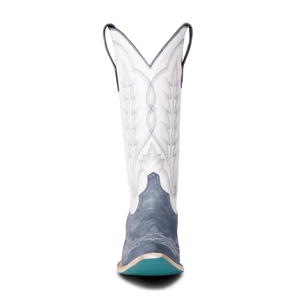 Washed Denim Matte White Snip Toe Western Boot
