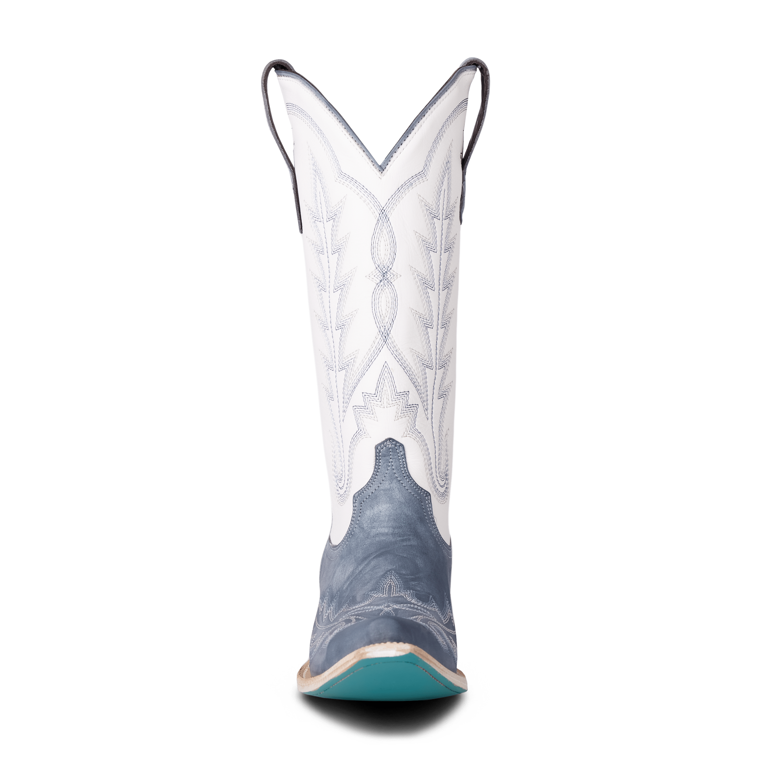 Washed Denim Matte White Snip Toe Western Boot