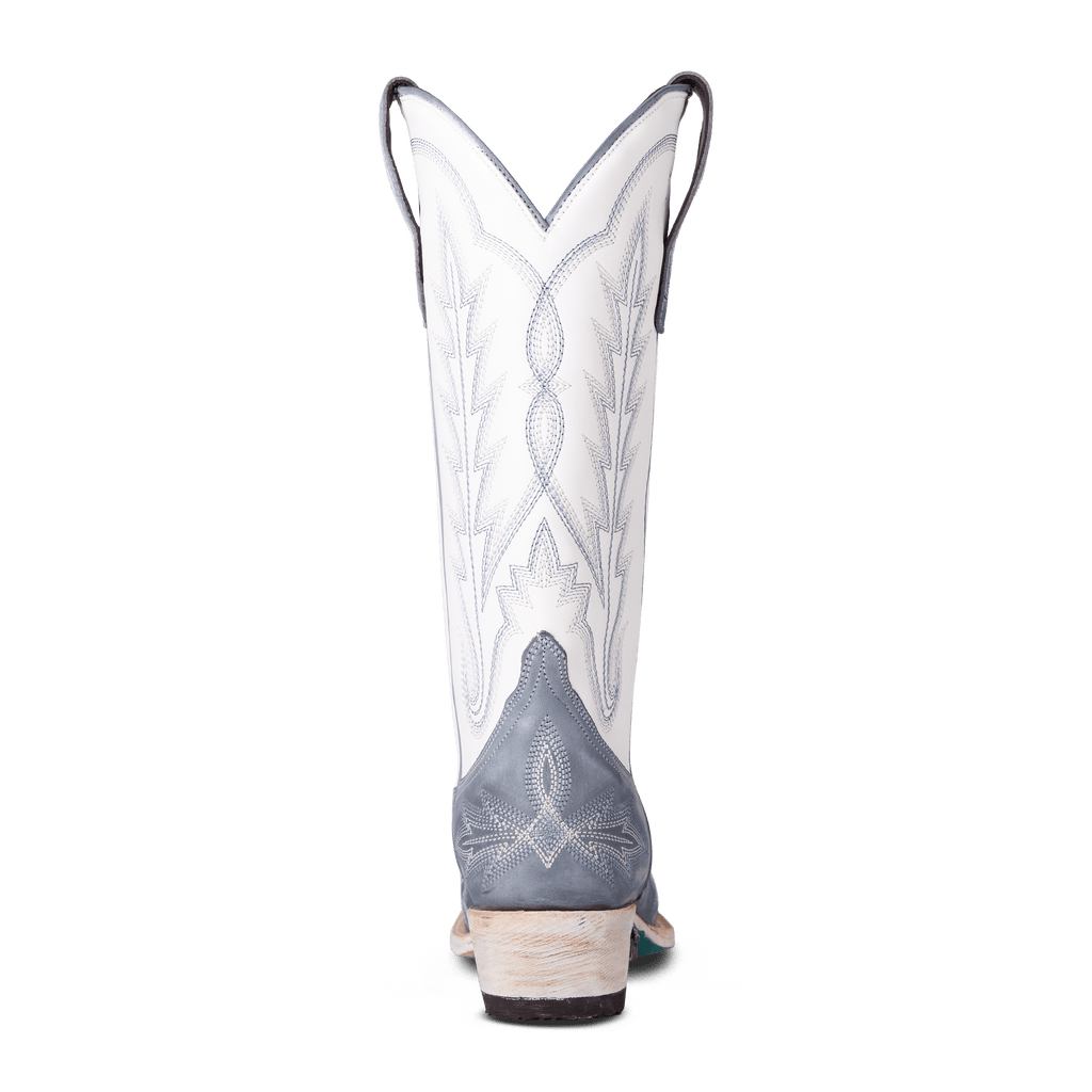 Washed Denim Matte White Snip Toe Western Boot