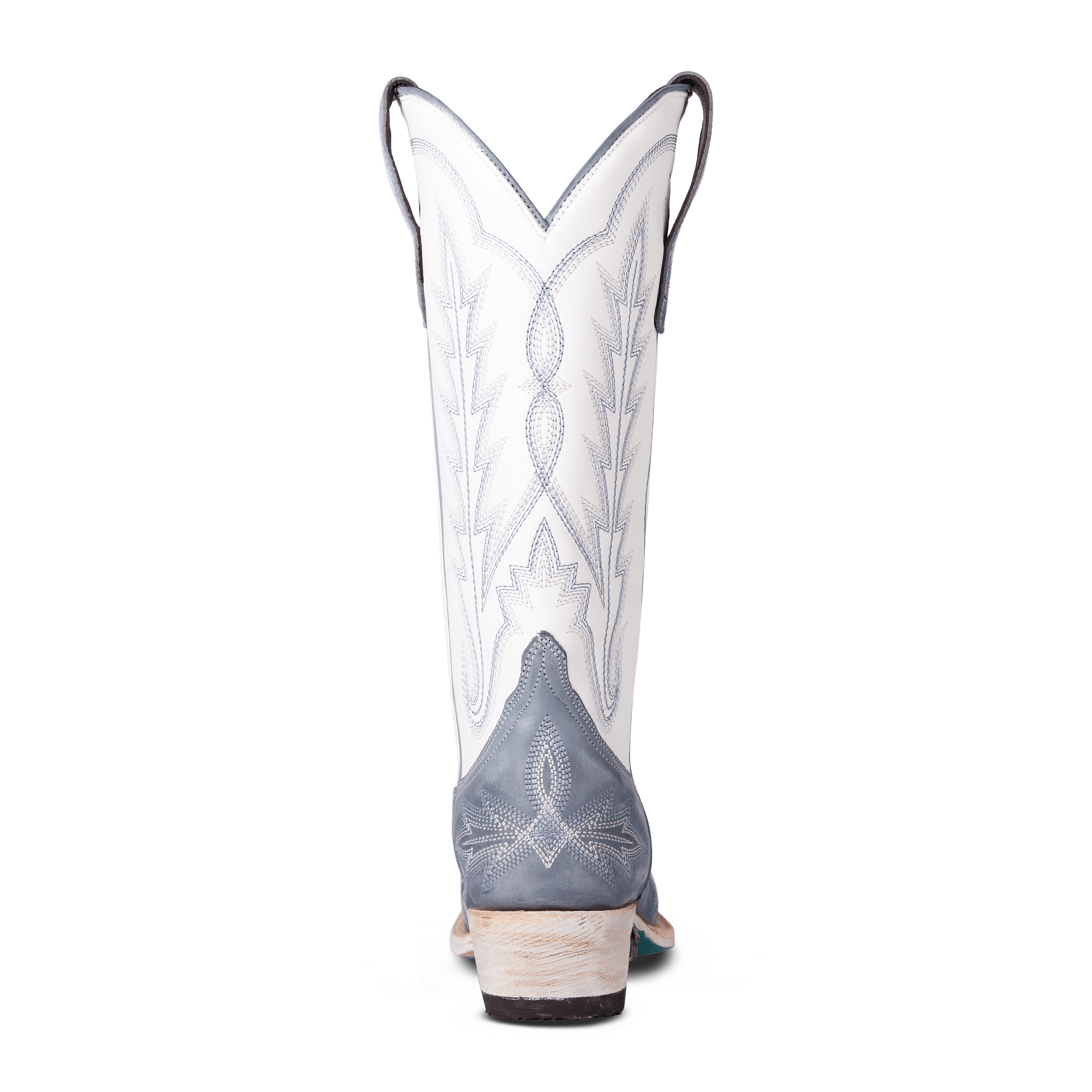 Washed Denim Matte White Snip Toe Western Boot