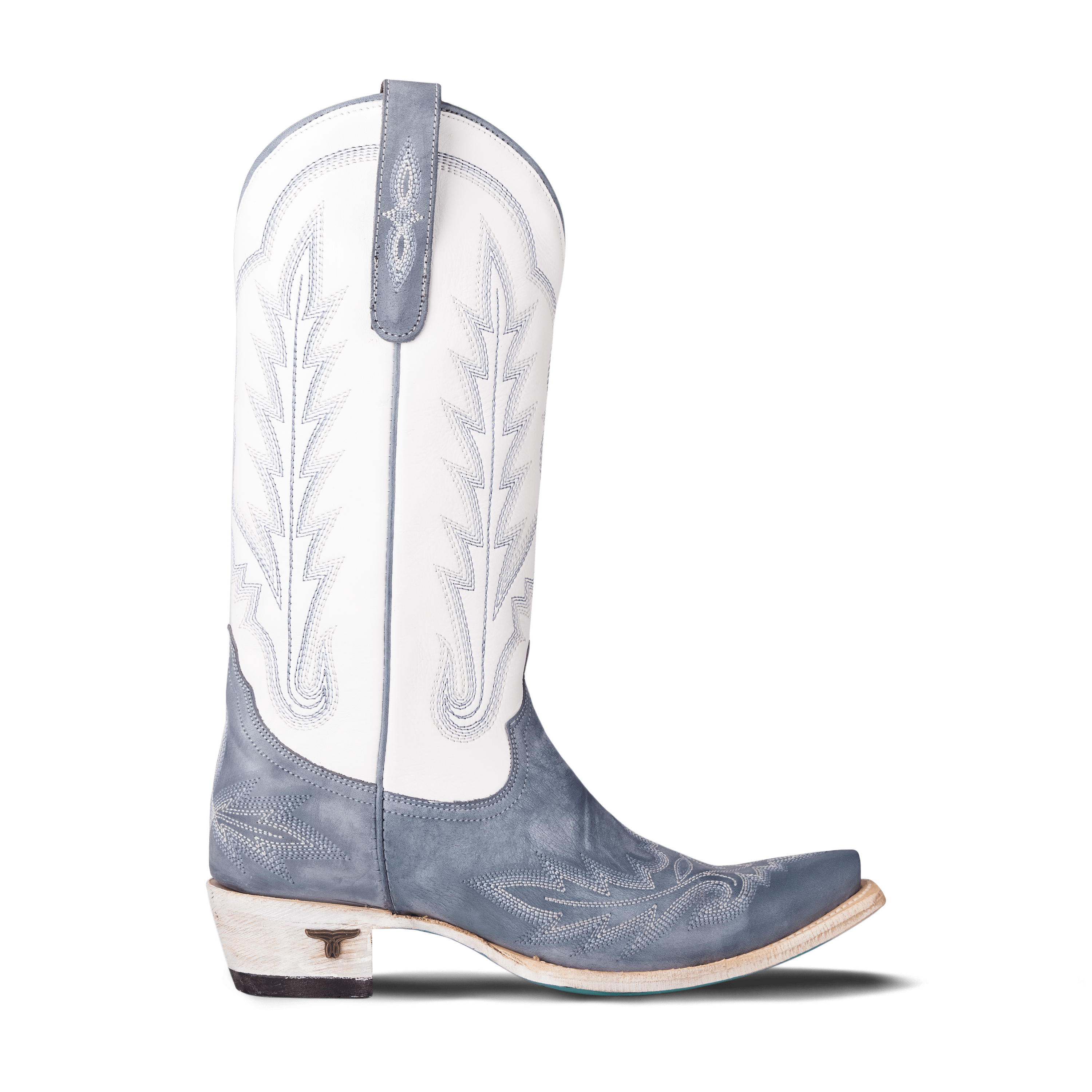 Washed Denim Matte White Snip Toe Western Boot