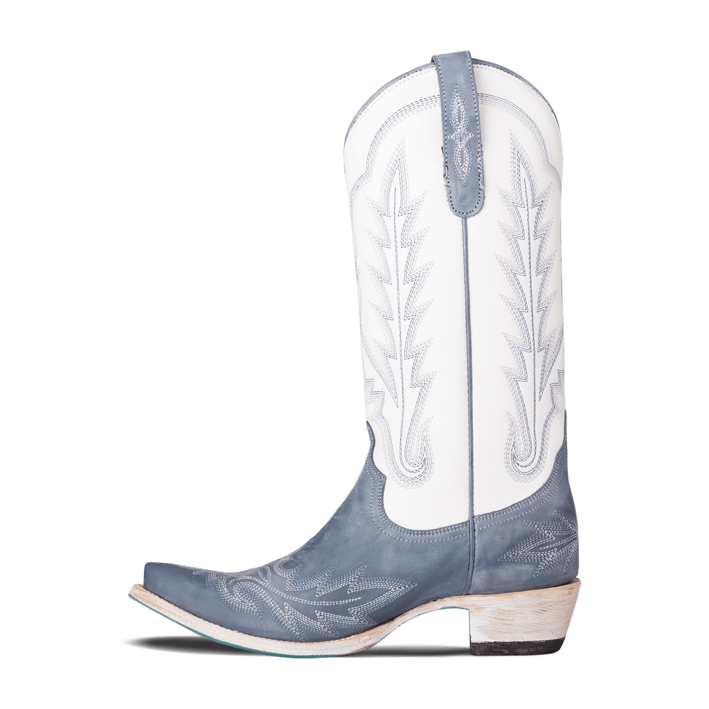 Washed Denim Matte White Snip Toe Western Boot