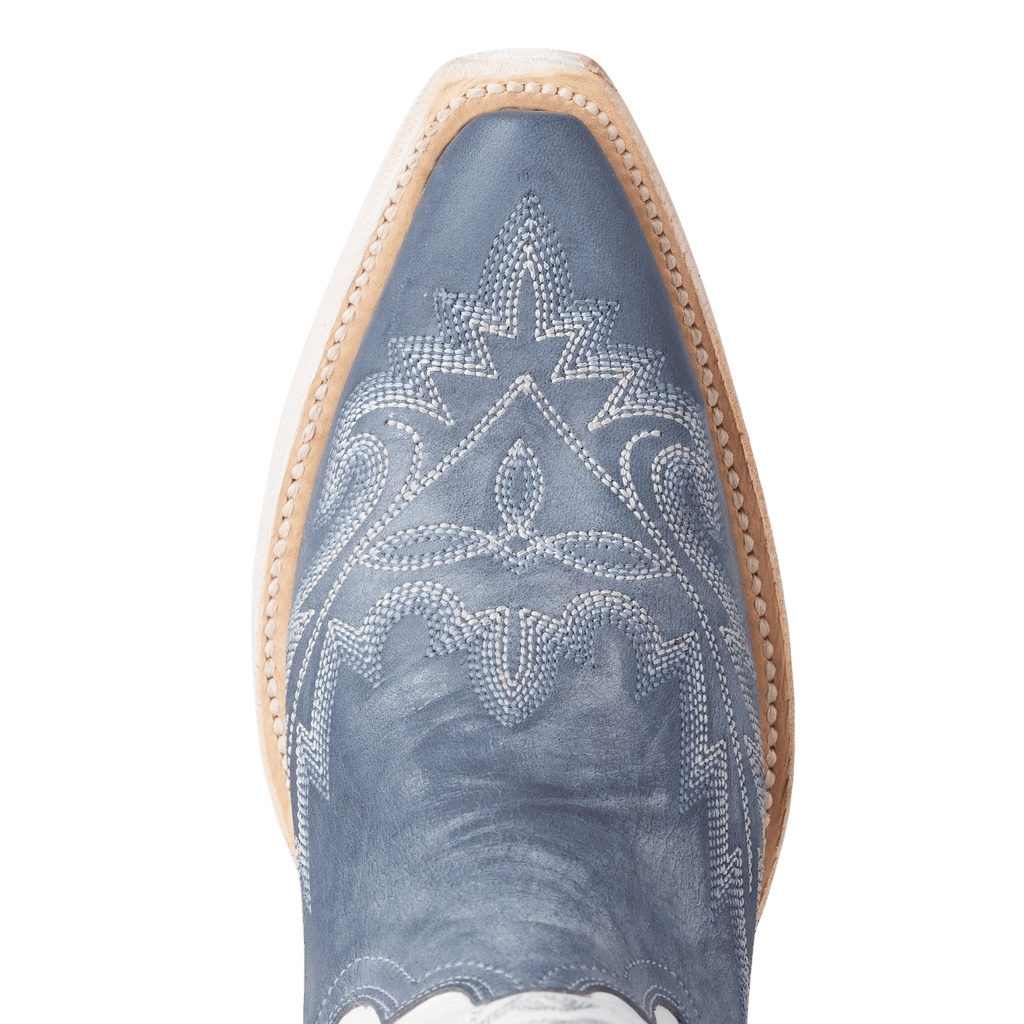 Washed Denim Matte White Snip Toe Western Boot