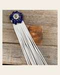 Leather Blue Carnation with White Fringe on a warm cream background