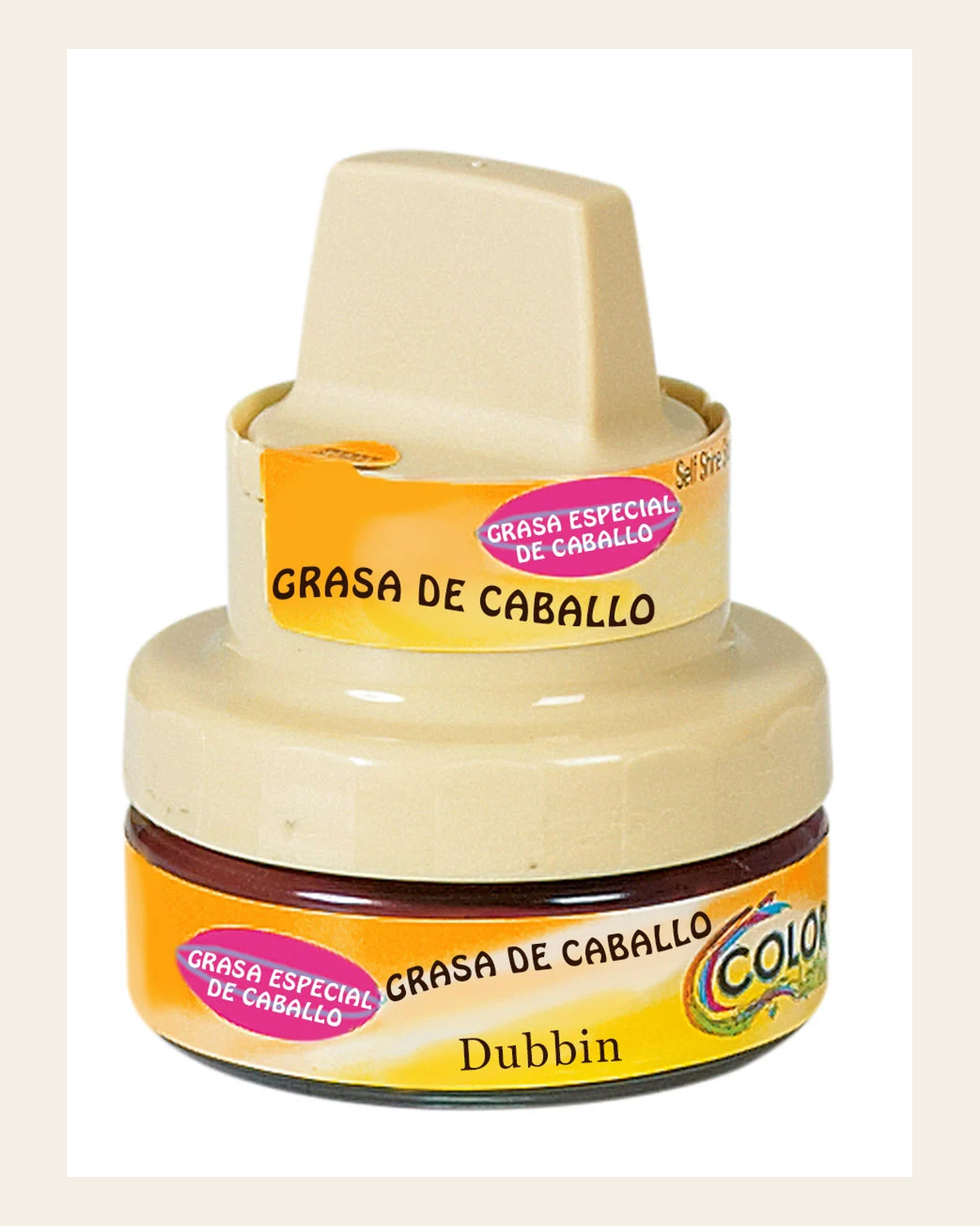 Grasa de Caballo Dubbin Leather Cleaner Ointment with Sponge Applicator 19776 on a warm cream background