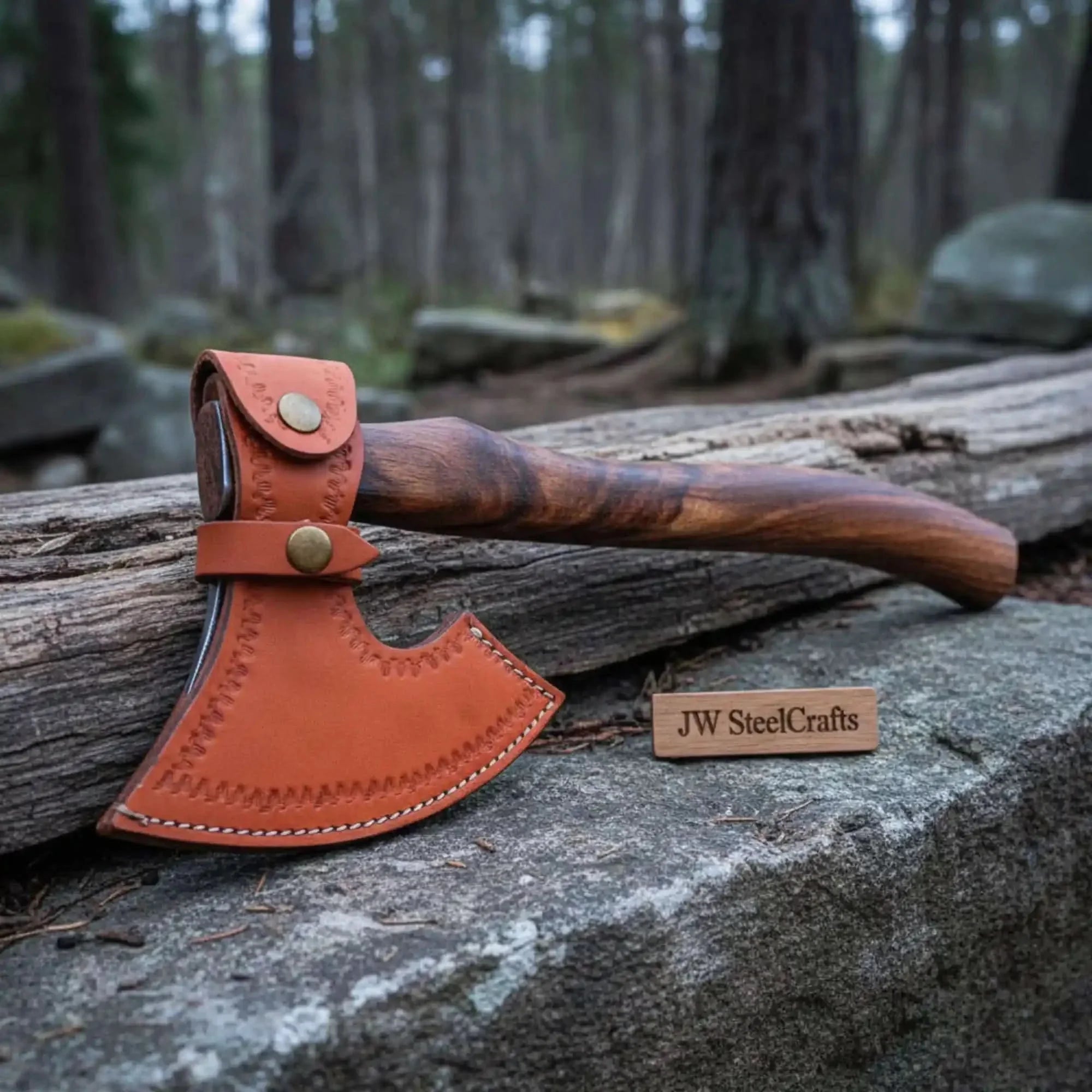 Traditional Norse Bearded War Axe (Skeggøx) featuring Damascus Steel Head, Solid Wood Handle, Sheath Included