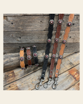 Genuine Leather Dog Collar or Leash With Antique Silver Ruby and AB Conchos 10" to 22" orDC41 on a warm cream background