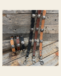Genuine Leather Dog Collar or Leash With Antique Silver Texas Star Conchos 10" to 22" W187S -DC59 on a warm cream background