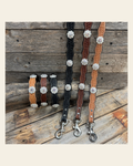 Genuine Leather Dog Collar or Leash With Bright Silver AB Conchos 10" to 22" orDC49 on a warm cream background