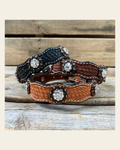 Genuine Leather Dog Collar With Copper Clear Conchos 10" to 22" -DC8 on a warm cream background