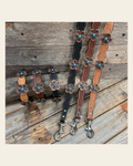 Genuine Leather Dog Collar or Leash With Copper Flower Conchos 12" to 22" W111S -DC7 on a warm cream background