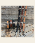 Genuine Leather Dog Collar or Leash With Copper Flower Conchos 10" to 22" W132S -DC6 on a warm cream background