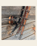Genuine Leather Dog Collar or Leash With Copper Pink and Champagne Conchos 10" to 22" orDC36 on a warm cream background