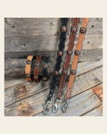 Genuine Leather Dog Collar or Leash With Copper Ruby and Champagne Conchos 10" to 22" orDC38 on a warm cream background