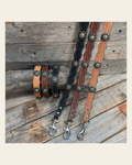 Genuine Leather Dog Collar or Leash With Copper Teal and Champagne Conchos 10" to 22" orDC24 on a warm cream background