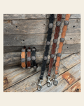 Genuine Leather Dog Collar or Leash With Flower and Dot Conchos 10" to 22" W230S -DC70 on a warm cream background