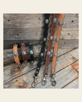 Genuine Leather Dog Collar or Leash With Antique Silver Oval Conchos 10" to 22" W237S|DC66 on a warm cream background